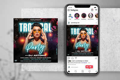 Tropical Party Performance Instagram PSD Templates banner club event club flyer dj flyer flyer design instagram instagram post psd psd flyer summer flyer template