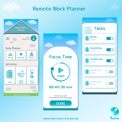Remote Work Planner UI - 7 WEEKS UI CHALLENGE 🏡 anime app cute design graphic design home illustration illustrator interface kawaii pastels product design ui uidesigner user interface ux vector
