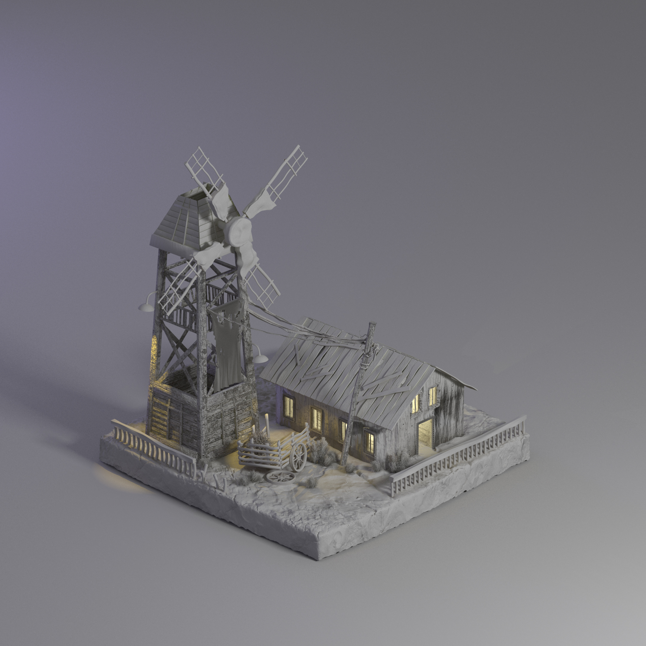 Village House (Clay render) 3d c4d cinema cinema 4d design emiliance house low poly maxon minimal redshift render village village house windmill windy house