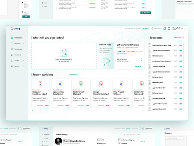 GetSig SaaS Web Application Design branding cards clean dashboard design glassmorphic green minimal overflow product rows saas signature statistics table ui ux white whitespace