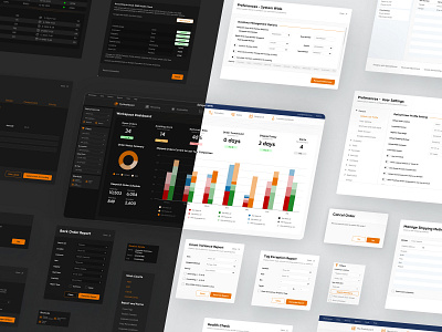 UX of Datapel's Warehouse Management System bar charts charts clean dashboard data design design system handoff industrial light and dark minimal popups reports rows saas tables ui ux warehouse wms