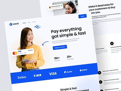 Coca - Fintech Landing Page agency company digital finance fintech gateway landing money page payment profile responsive saas software startup template ui website