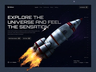 Space Exploration Landing Page astronaut astronomy exploration galaxy homepage interstellar landing page nasa science space technology travel ui uiux universe web design website