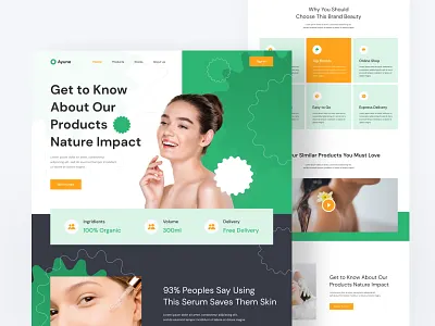 Ayune - Beauty Shop Landing Page beauty business care clean design face female health interface landing page makeup minimal neat skin skincare skintone ui ui design ui ux wealth