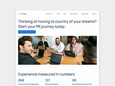 Law Firm Landing Page blue clean creative immigration landing page law law firm lawyers minimal traditional ui webflow webflow template