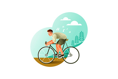 Youth riding a bicycle while listening to music fun