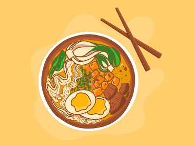 Raman Bowl bowl flat food illustration noodles procreate raman vector