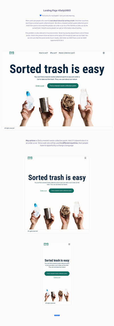 Daily UI 003 Landing Page adaptation dailyui dailyui003 dailyui3 landing page sort ui ux ui waste sorting web zero waste
