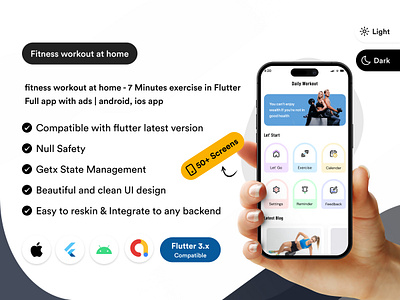 Fitness workout at home - 7 Minutes exercise in Flutter Full app 7minuteworkout absworkout androidapp corefit exercise fitness flutter flutterui ui uiux workout