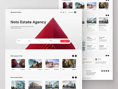 Noto Estate - premium real estate booking website booking light theme platform real estate red ui ux web design website