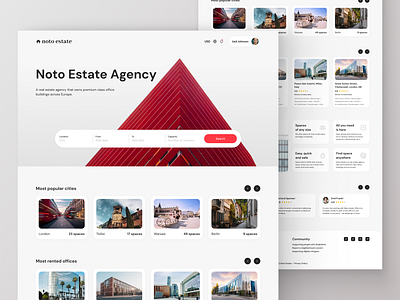 Noto Estate - premium real estate booking website booking light theme platform real estate red ui ux web design website