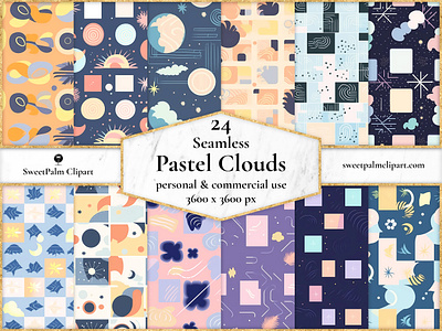 24 JPG Seamless Pastel Clouds Digital Pattern clouds digital art nature sky