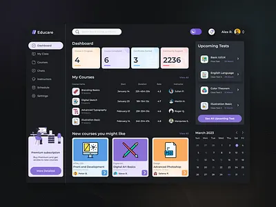 Educare - Digital Learning Platform Dashboard animation app branding crm dark dashboard dark mode dashboard design education figma hr management illustration logo management software ui uidesign ux web website