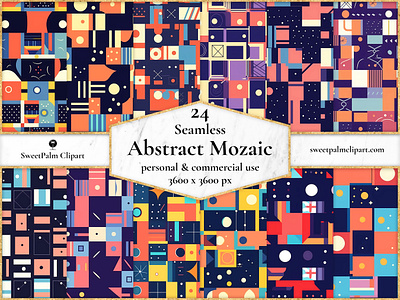 24 JPG Seamless Abstract Mozaic Digital Pattern digital art mozaic retro vintage