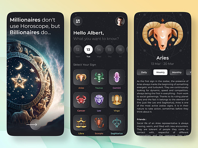 Horoscope App app app design astrology astrology app clean clean ui constellation cosmos galaxy horoscope horoscope app horoscopeapp minimal minimalist mobile app stars ui ui design ui ux design zodiac