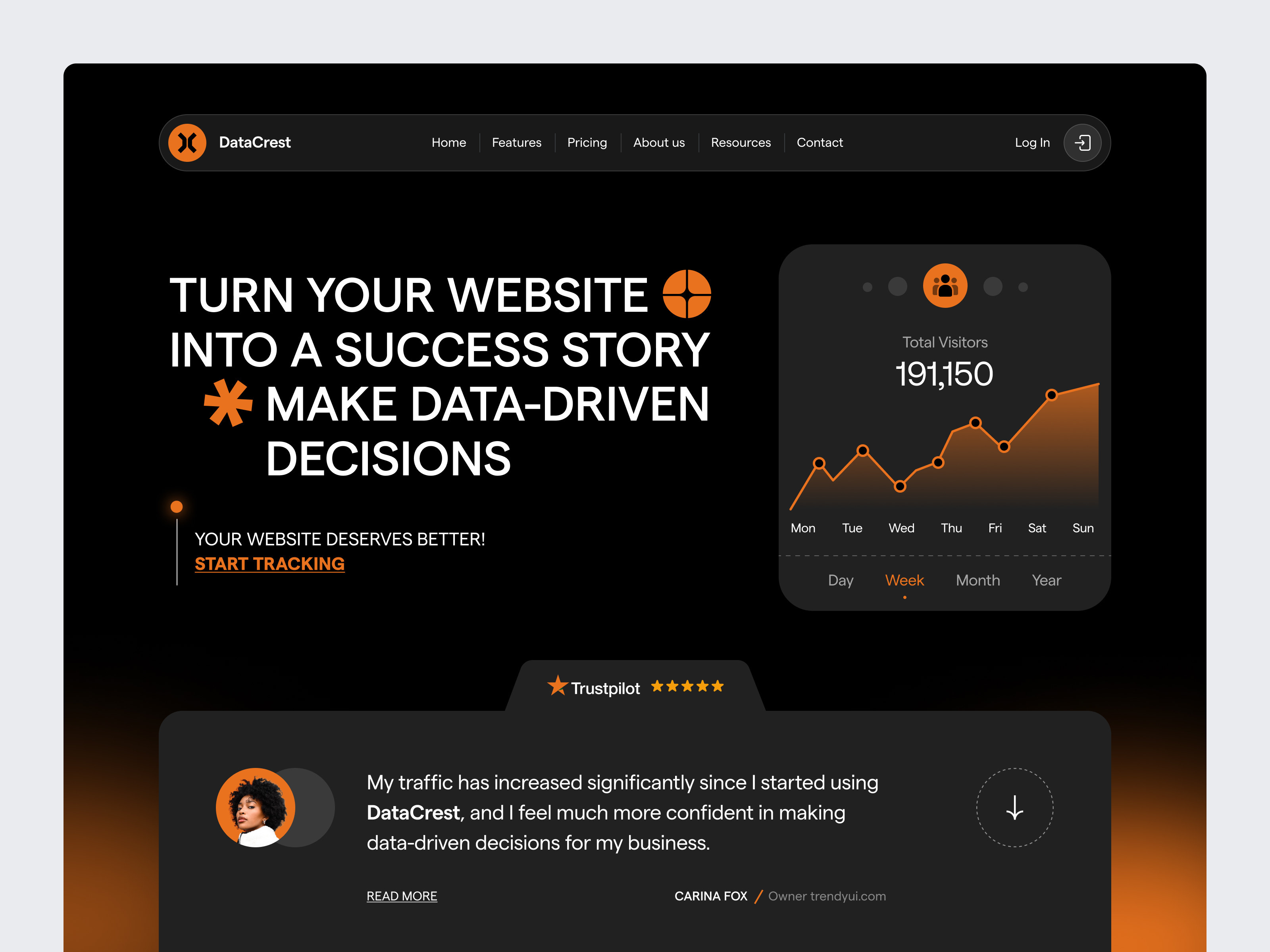 DataCrest - Traffic Tracking Platform analytics bold clean data interface traffic trend ui ux web web design website