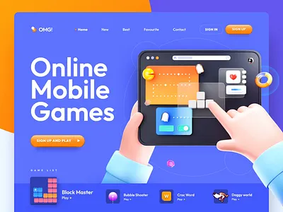 Online Mobile Games Landing page 3d animation blue colors design games illustration landing landing page mobile motion online orange tsh ui video webiste