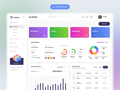 (FREE) Crypto Finance Wallet Page admin dashboard admin panel business clean crypto crypto currency design exploration figma finance free admin free dashboard free design free download latest website design professional simple ui design ui ux design wallet website app