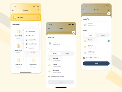 Moving a File Mobile App app design app development app ui design mobile app design mobile application ui ui design ui desing
