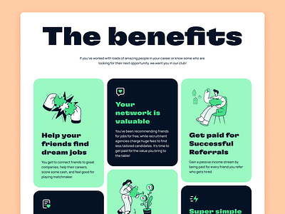 Kreddy Landing Page Benefits benefits desktop grid hiring home page illustration kreddy landing page layout masonry product recruiting responsive typography ui ux web web design webdesign website