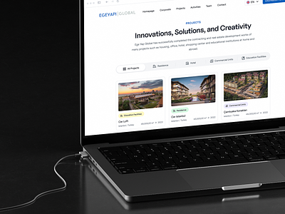 Ege Yapı (Contracting) ✣ Project Details building category contracting hero section landing page modal project detail projects real estate tabs ui web web design web site