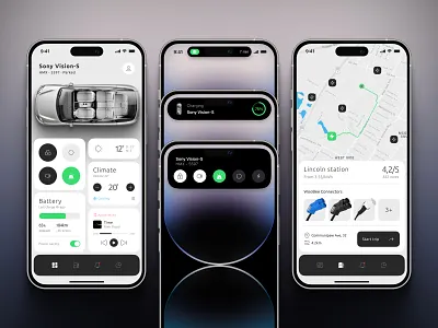 Smart car app concept app car car control clean concept dynamic island electric figma iphone 14 mobile remote control smart tesla ui