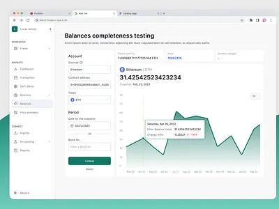 Accounting crypto SaaS platform accounting app crypto data design etherscan finary saas startup ui ux web.3