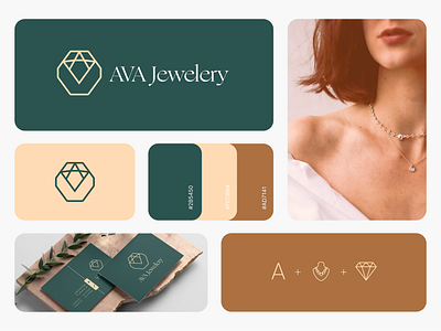 Ava Jewelry Logo branding design diamond gold graphic design jewellery logo logodesign minimal modern necklaces ring ui vector visit card