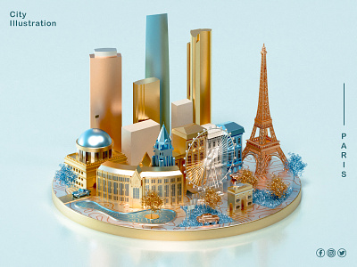 Paris 3d 3d animation app architecture blender branding city design flat game icon illustration isometric landing page logo lowpoly motion graphics render texture vector