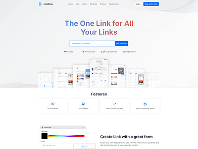 Linkdrop - SaaS Link Management Tool biolink design home page landing page. link shorter link shorter website linkdrop minimal design product design ui ui design ui kits ui lib uiux user interface design ux ux design ux research webpage website