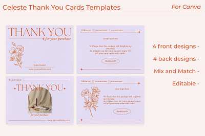 Celeste - Thank You Cards Templates (for Canva) branding canva canva template design fashion graphic design template templates thank you card typography