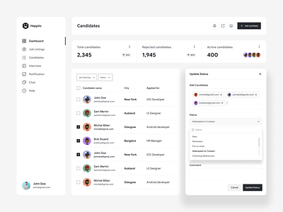 Candidate Management Dashboard admin admin panel admin ui analytic candidate candidate management dashboard dashboard design design hiring hiring management hr management interface management sidebar stats ui design ui ux design user user dashboard