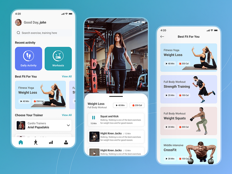 Fitness app by Dasharath Bhagaliya on Dribbble