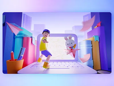 Education app 3D banner design start of school