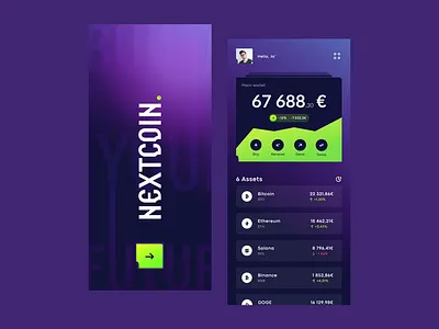 Crypto wallet - Mobile App app bitcoin blockchain clean crypto crypto currency cryptocurrency gradien gradient mobile ui wallet