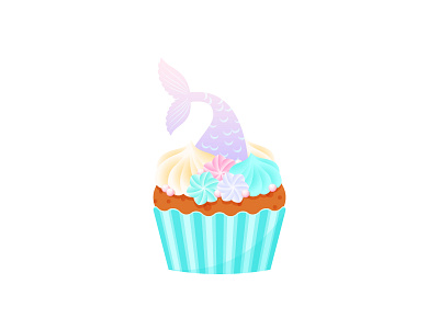 Mermaid birthday cupcake 2d baby baby shower birthday cake cartoon child cupcake cute dessert girl illustration kid mermaid princess vector