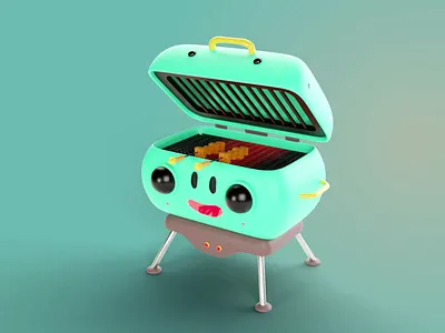 Happy Grill 3D 3d 3d character 3d illustration animation barbeque blender character character design design happy happy grill hot pot illustration lowpoly motion graphics