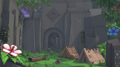 Beaten Path: Low Poly Game Level — Trillas 3d 3d art 3d artist art beaten path c4d camp campfire cinema4d design environment game art gamedev illustration low poly lowpoly nature temple tent unity