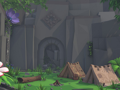 Beaten Path: Low Poly Game Level — Trillas 3d 3d art 3d artist art beaten path c4d camp campfire cinema4d design environment game art gamedev illustration low poly lowpoly nature temple tent unity