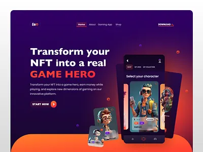 NFT Mobile gaming app app blockchain brand crypto game gaming gradient identity landing mobile nft ui