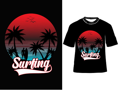 Surfing Sunset for T-Shirt Design, Surfing t-shirt,Sunset vecto tee shirt