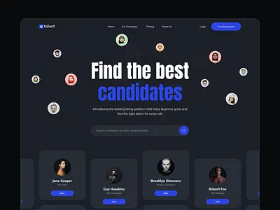 u talent - the hiring platform branding dark theme dark ui design employee hire hiring hiring app hiring platform job landing landing page recruitment ui vector website