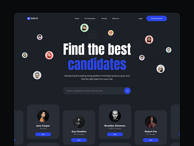 u talent - the hiring platform branding dark theme dark ui design employee hire hiring hiring app hiring platform job landing landing page recruitment ui vector website