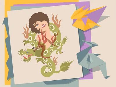 Origami №2. Little Dragons. adobe adobe illustrator ai art character color design draw girl graphic design hobby illustration origami vector