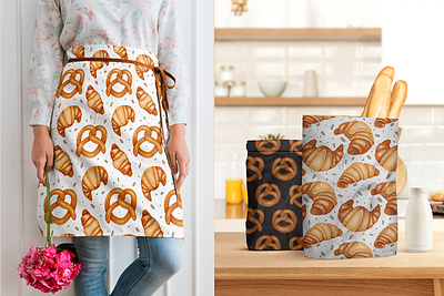 Croissants and pretzels. Cliparts, patterns, cards cracker fabric graphic design pattern wallpaper