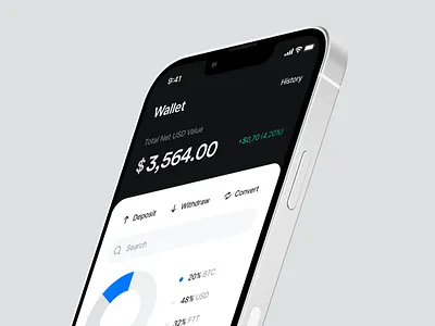 Defispot - iOS App / Home Exploration app balance bitcoin chart clean convert crypto dashboard data deposit eth finance home home screen sheet start screen user interface ux wallet withdraw
