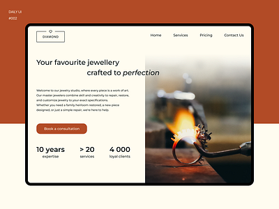 Landing Page for a jewellery studio daily ui jewellery landing page