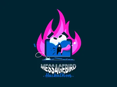 MessageBird Hackathon cartoon face fire flames hack hackathon key keyboard kim kardashian laptop mac messagebird pc pink tongue