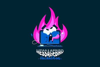 MessageBird Hackathon cartoon face fire flames hack hackathon key keyboard kim kardashian laptop mac messagebird pc pink tongue