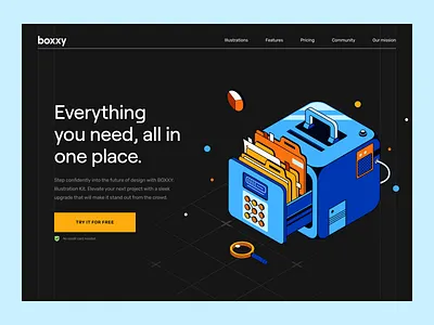 BOXXY boxxy clean folder folder box header hero header illustration landing page minimal navigation storage typography ui ui design ui design kit ui kit user interface ux ux design web design